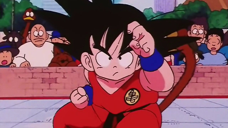 Goku holds a fighting pose in Dragon Ball