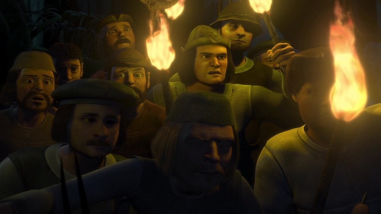 Villagers with torches in the movie Shrek