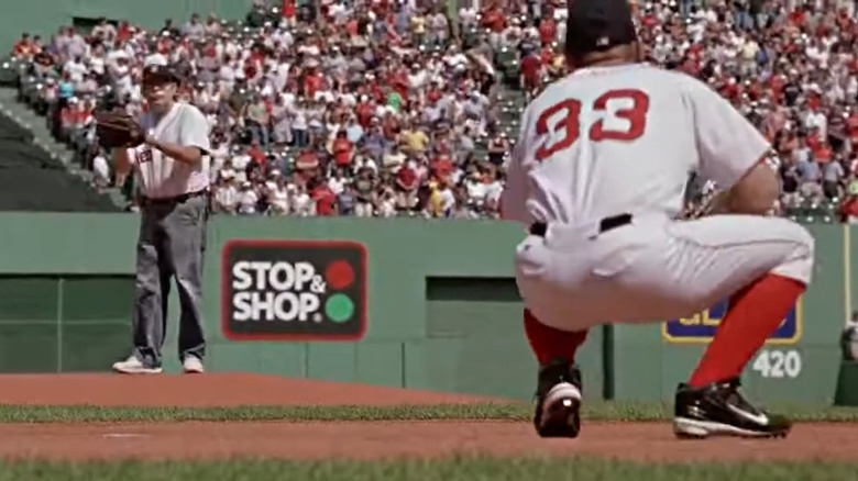 Stephen King about to throw out the first pitch at a Red Sox game in Fever Pitch (2005)