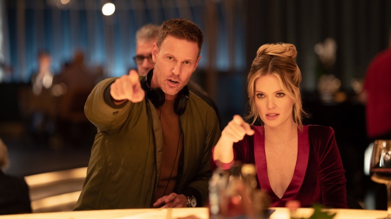 Chris Landon directing Meghann Fahy in Drop