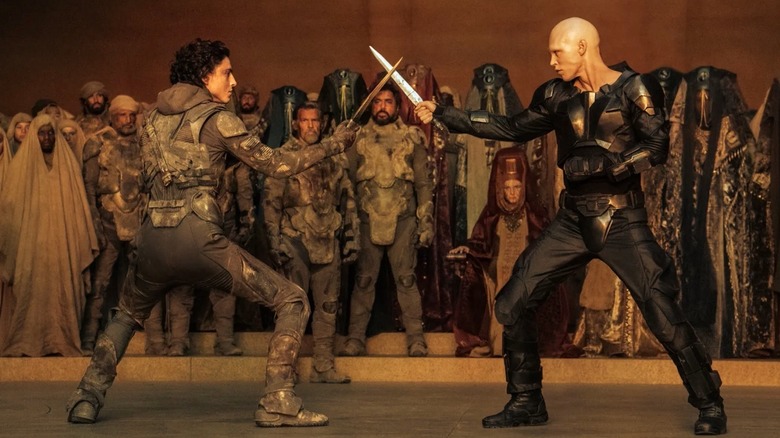 Paul and Feyd about to have a knife fight in Dune: Part Two.