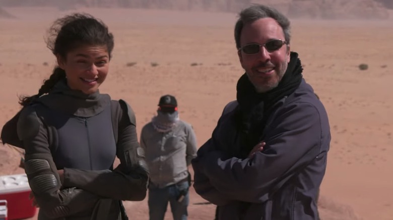 Zendaya and Denis Villeneuve on the set of Dune