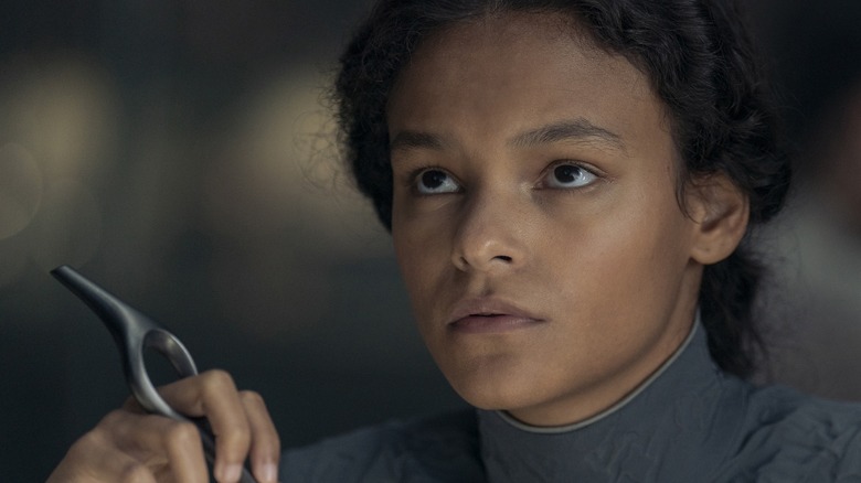 Chloe Lea as Sister Lila looking worried in Dune: Prophecy