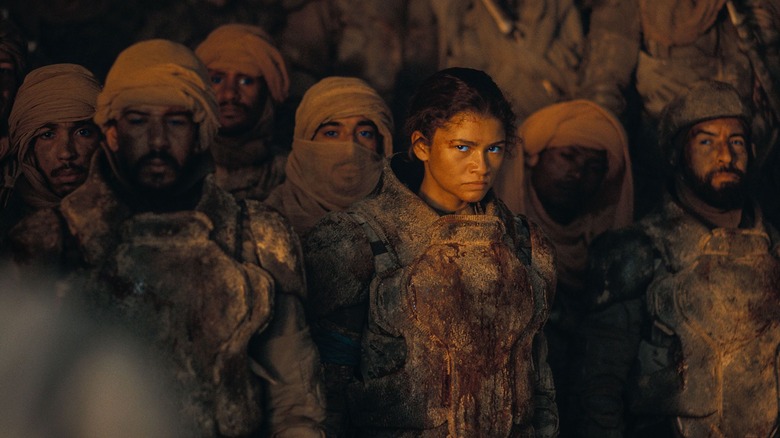 Zendaya as Chani stands amongst the Fundamentalists in Dune: Part Two
