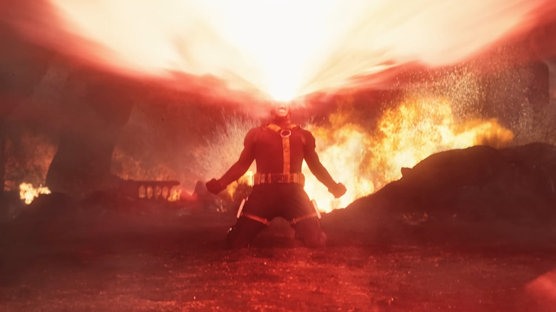 James Marsden as Syclops blasting lasers out of his eyes explosively in Avengers: Doomsday