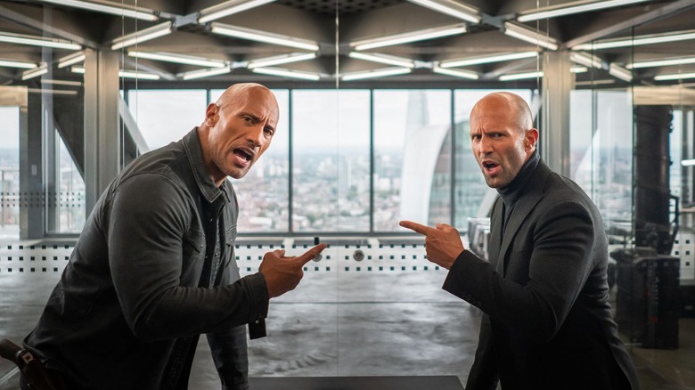 Hobbs & Shaw pointing fingers and yelling