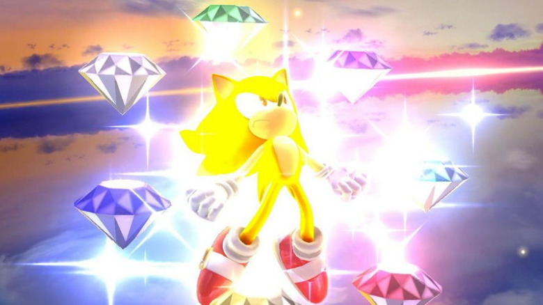 Sonic uses the Chaos Emeralds to transform into Super Sonic.