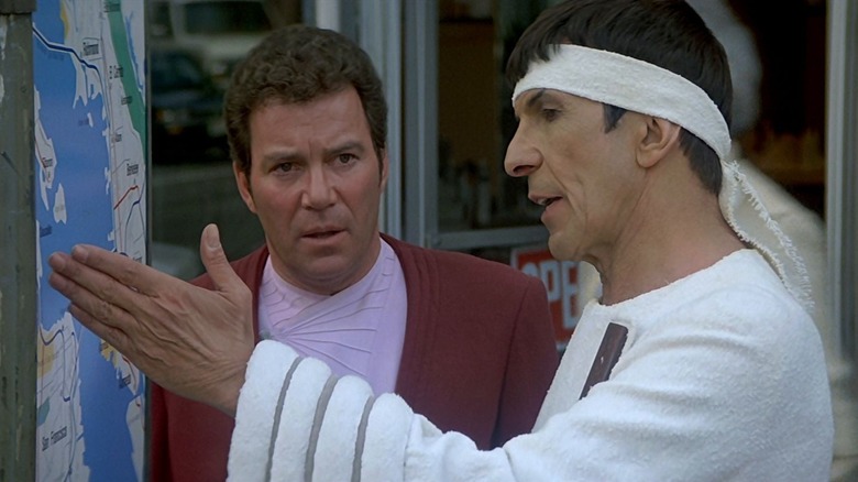 Kirk and Spock at a bus stop in Star Trek IV: The Voyage Home