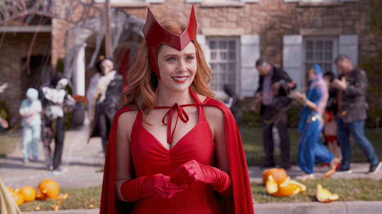 Elizabeth Olsen in her Scarlet Witch costume in WandaVision