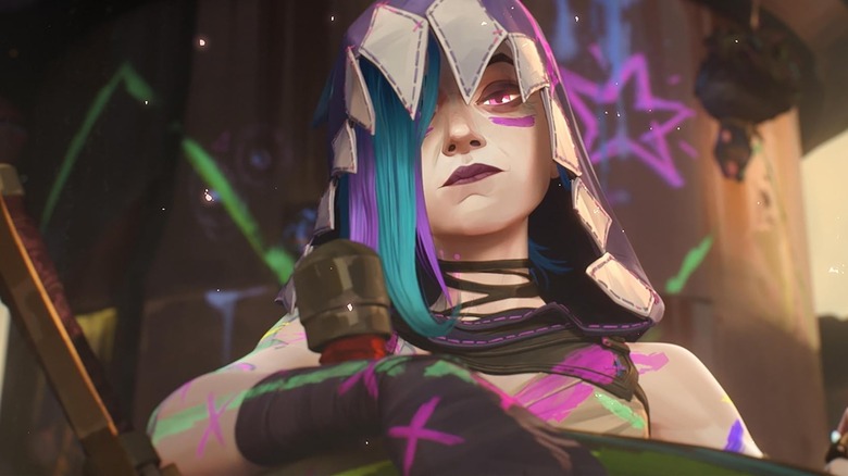 Ella Purnell as Jinx wearing a hoodie in Arcane