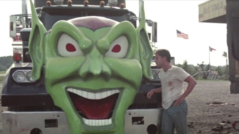 Bill looking at a giant goblin truck in Maximum Overdrive