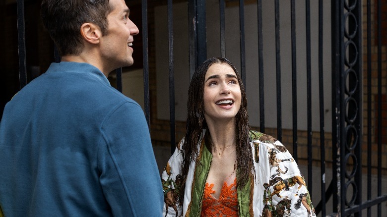 Gabriel Emily happy in rain
