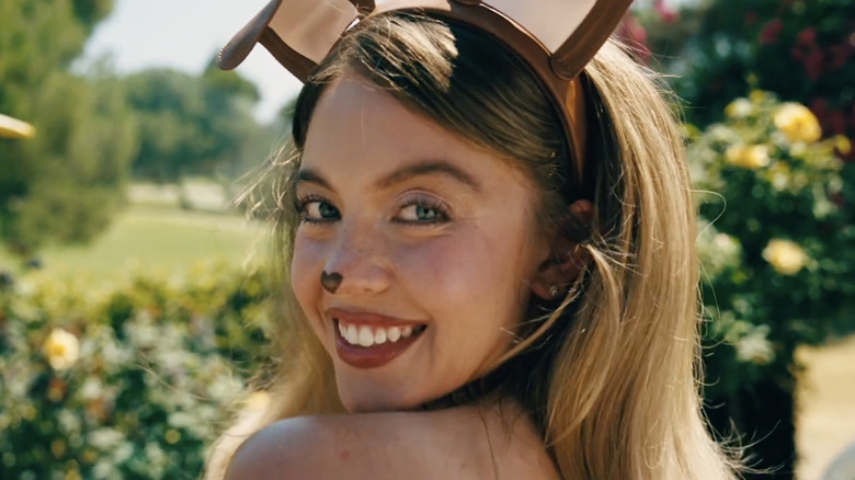 Sydney Sweeney as Cassie wearing a sexy bunny costume in Euphoria