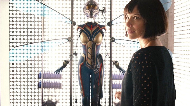 Hope van Dyne looking at her Wasp suit in Ant-Man