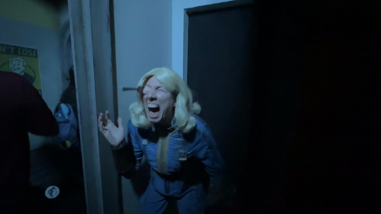 A woman screams in the Fallout maze at Halloween Horror Nights