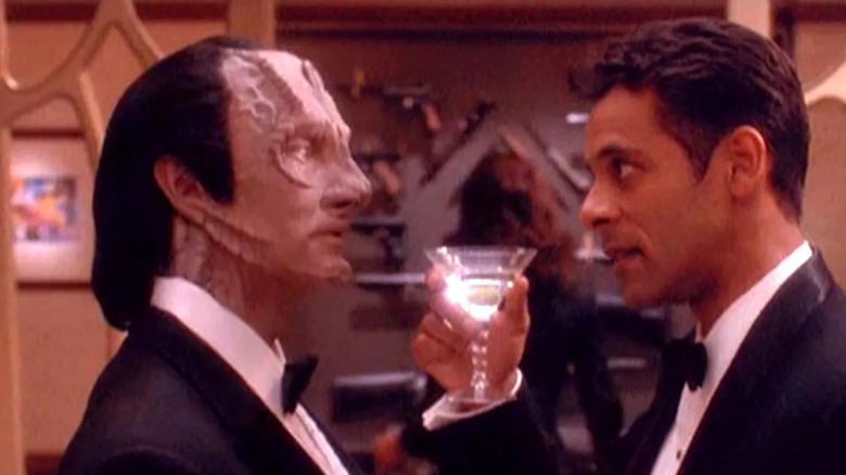 Garak and Dr. Bashir wearing tuxedos and facing each other in Star Trek: Deep Space Nine