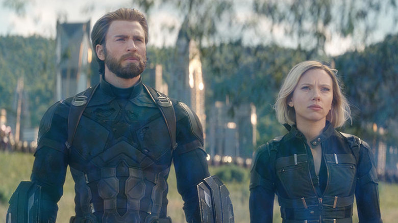 Nomad Steve Rogers (Chris Evans) and Black Widow (Scarlett Johansson) standing together in Avengers: Infinity War