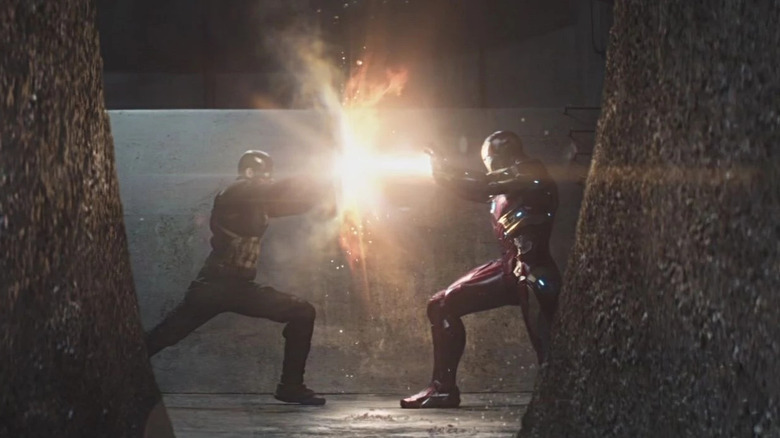 Steve Rogers and Iron Man fight in the concrete bunker in Captain America: Civil War