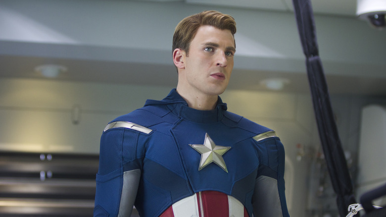 Steve Rogers (Chris Evans) in his suit in a lab in Avengers