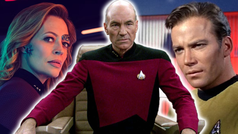Jean-Luc Picard, Seven of Nine, and James T. Kirk in a composite image