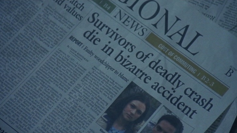A newspaper from the Choose Your Own Adventure option on the Final Destination 3 DVD