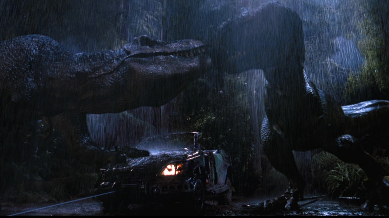 The T Rexes share a a snack in The Lost World: Jurassic Park