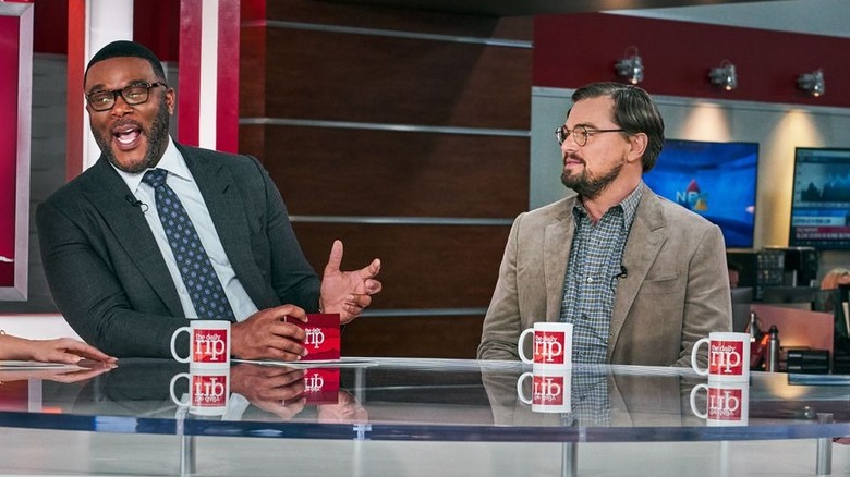 Tyler Perry with Leonardo DiCaprio on news program