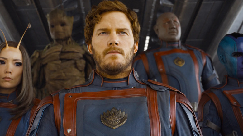 Chris Pratt's Star Lord leads the Guardians off their ship in Guardians of the Galaxy Vol. 3