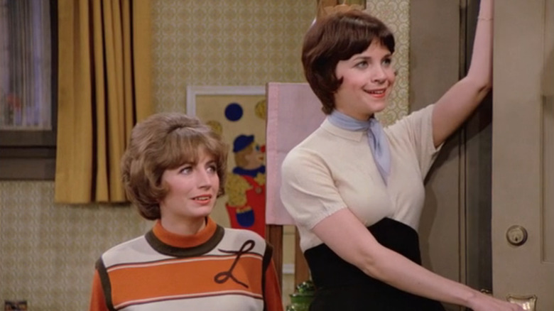 Laverne (Penny Marshall) and Shirley (Cindy Williams) smiling at cute guy in Laverne & Shirley