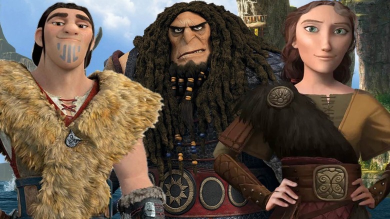 Eret, Bludvist and Valka from How to Train Your Dragon stood together