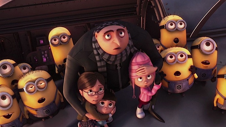 Gru, his daughters, and Minions