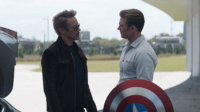 Tony and Steve staring deeply into each other's eyes in Avengers: Endgame
