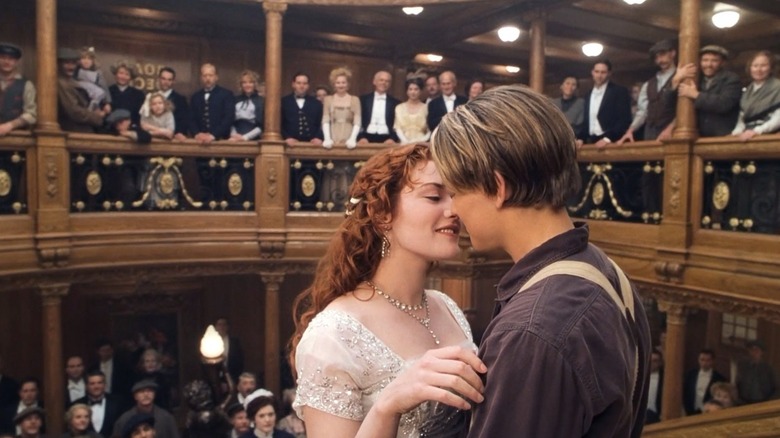 Kate Winslet and Leonardo DiCaprio kiss on the Titanic