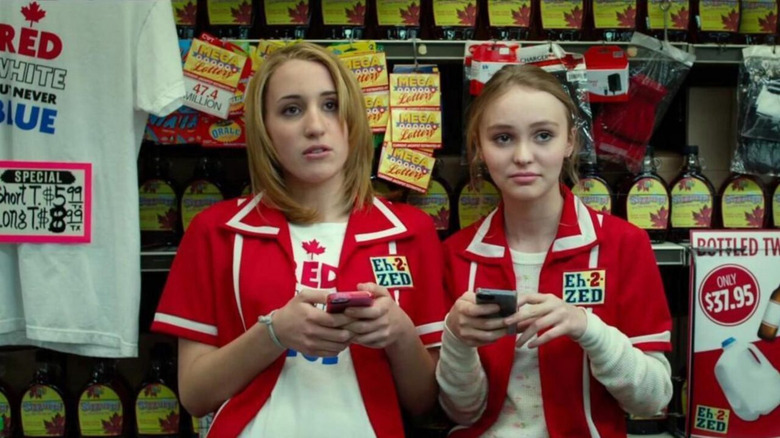 Harley Quinn Smith and Lily-Rose Depp as Colleen McKenzie and Colleen Collette in Yoga Hosers