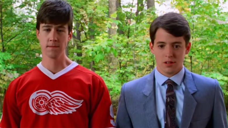 Ferris and Cameron stare at the Ferrari in Ferris Bueller's Day Off