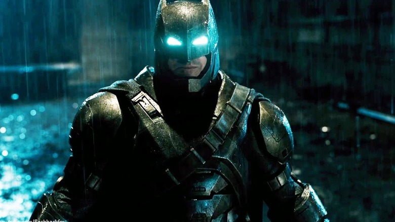 Ben Affleck as Batman wearing the Bat Armor in Batman v Superman: Dawn of Justice