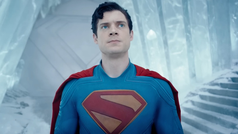 Superman (David Corenswet) looking serious in Superman (2025)