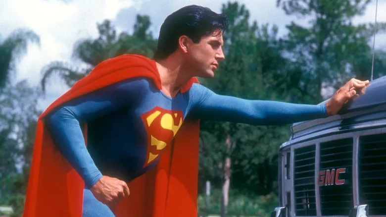 Superboy (Gerard Christopher) stops a truck one-handed in Superboy