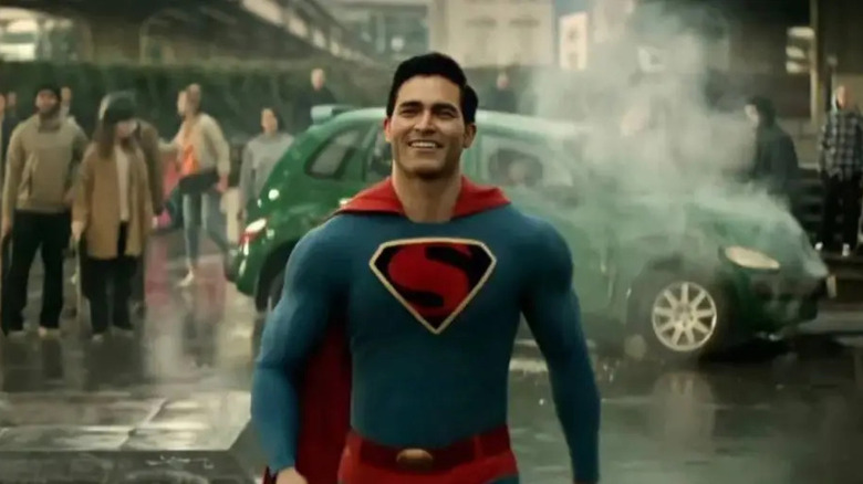 Superman (Tyler Hoechlin) smiles wearing his classic costume in Superman & Lois