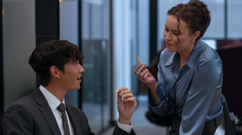 Steven sharing fries with Denise at the office on The Summer I Turned Pretty