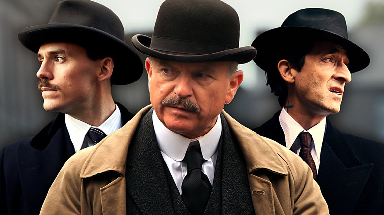 Sam Claflin's Oswald Mosley, Sam Neill's Chester Campbell, and Adrien Brody's Luca Changretta on Peaky Blinders