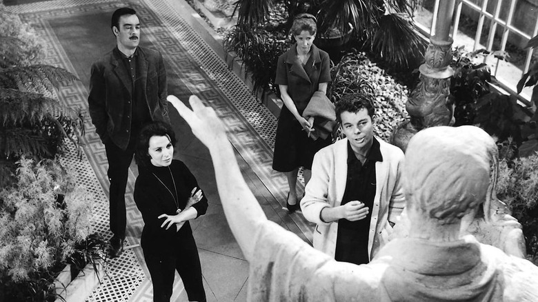 Claire Bloom as Theodora, Russ Tamblyn as Luke, Julie Harris as Eleanor, and Richard Johnson as Dr. John Markway in The Haunting