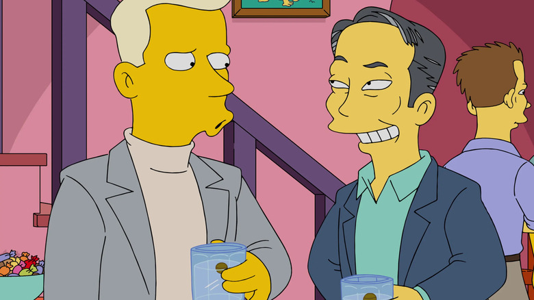 George Takei talking to a young man on The Simpsons.