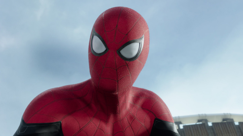 Spider-Man looking alarmed in Spider-Man: No Way Home