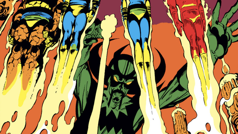 Diablo behind a bunch of flames in Fantastic Four #232