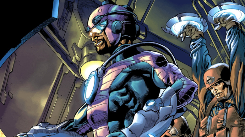 Wizard at a panel with hostage in the background in the Marvel Comics