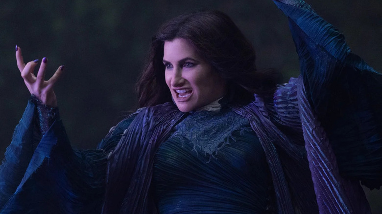 Kathryn Hahn as Agatha Harkness, hovering and casting a spell on Agatha All Along
