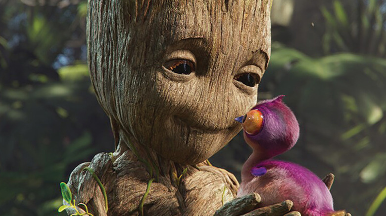 Groot smiles at a bird in I Am Groot Season 2
