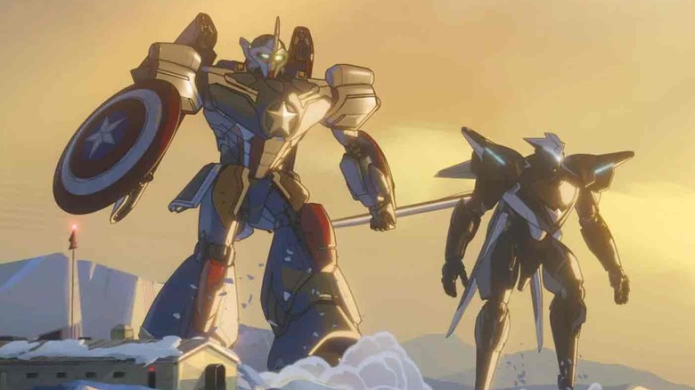 The Captain America and Photon mechs standing in the arctic in What If Season 3