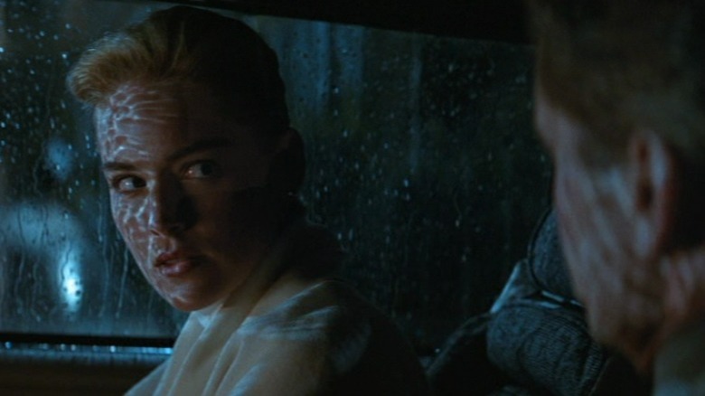 Sharon Stone sits in car in the rain in Basic Instinct